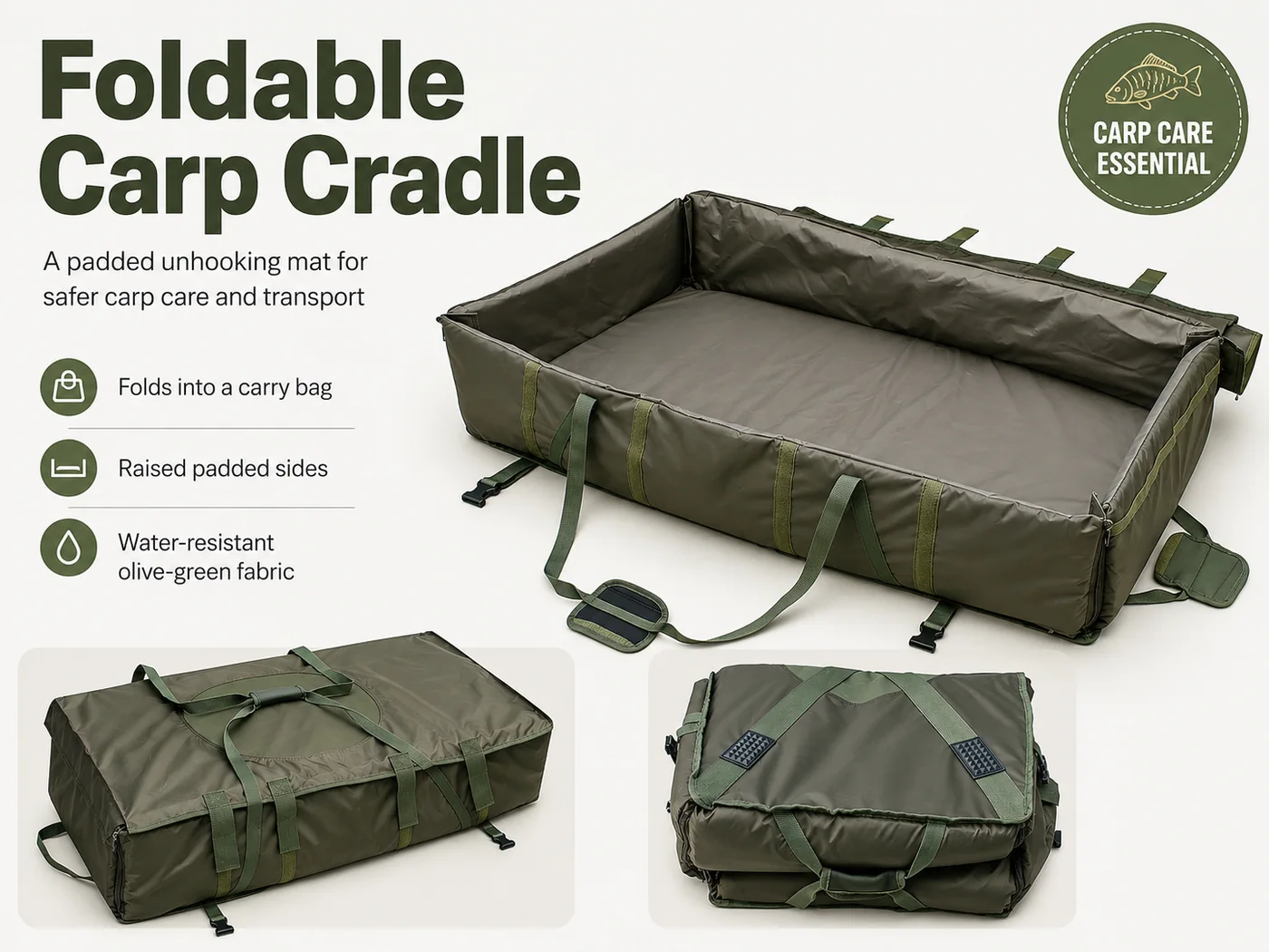 Foldable padded carp cradle and unhooking mat