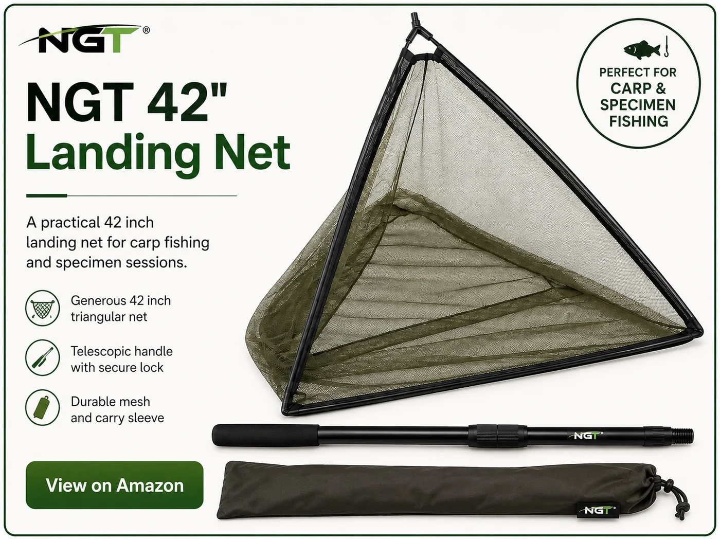 NGT 42 inch landing net for carp fishing