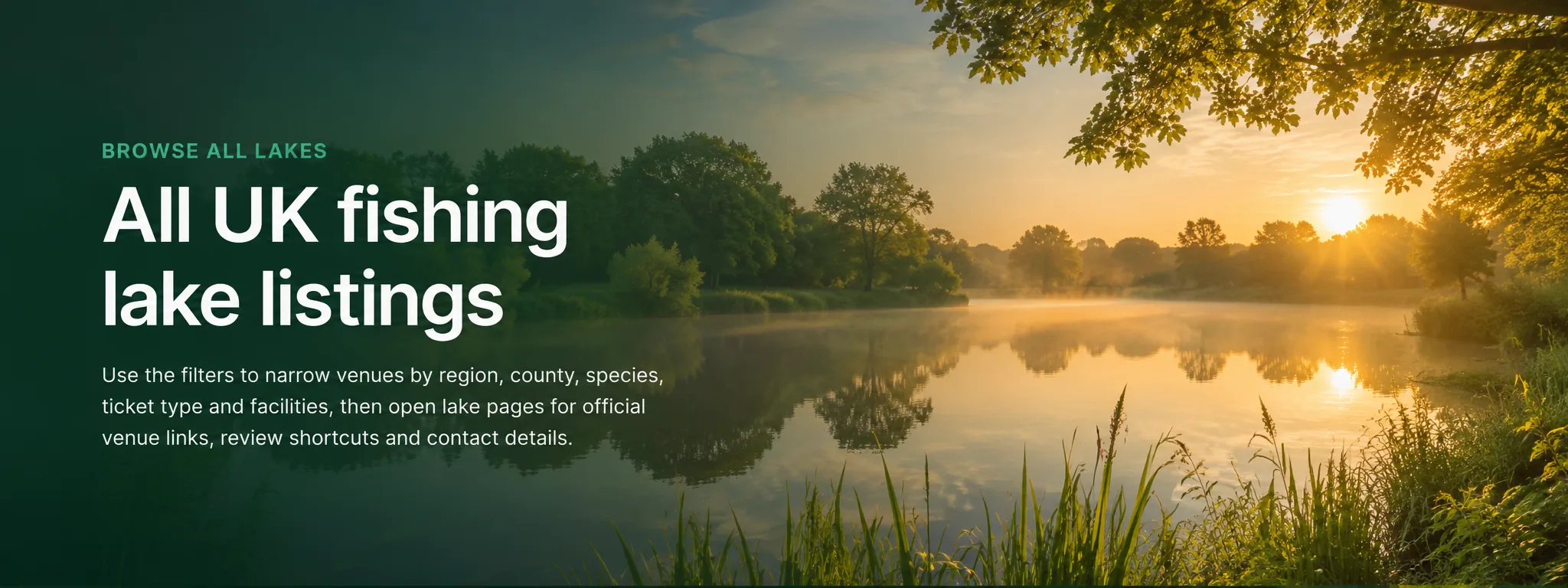 All UK fishing lake listings banner