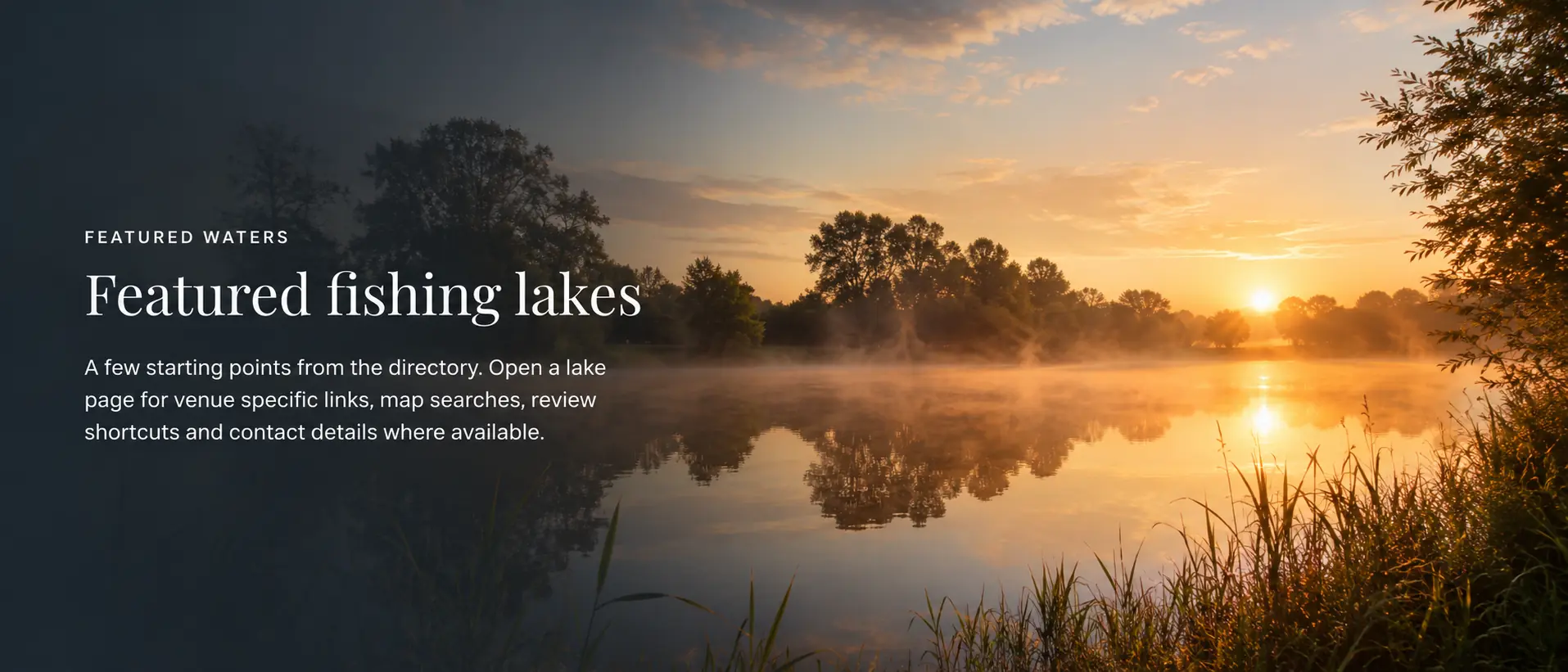 Featured fishing lakes at sunrise with fishing rods beside a lake