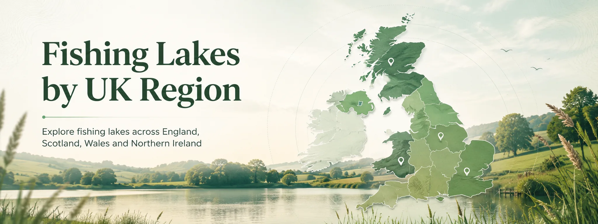 Fishing lakes by UK region banner